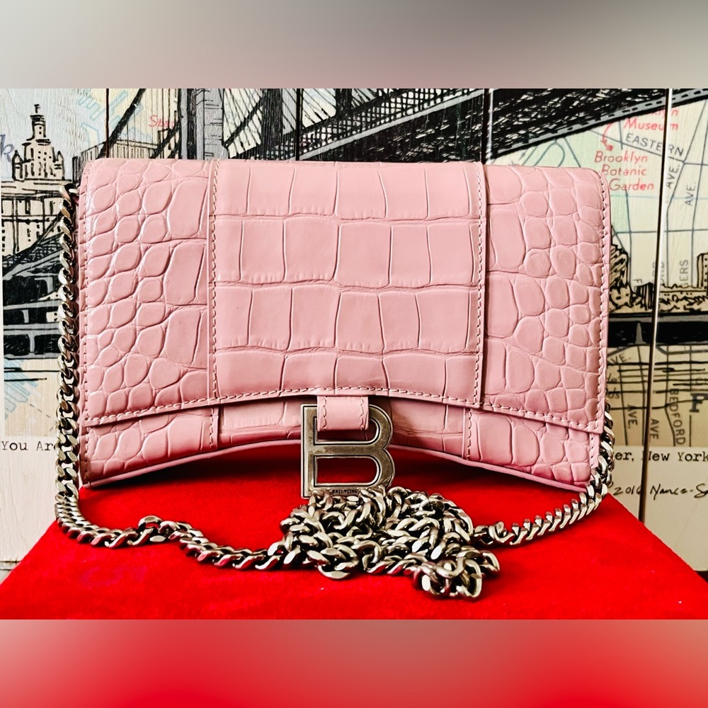Balenciaga Pink Croc-Embossed Chain Bag - Picture 5 of 15